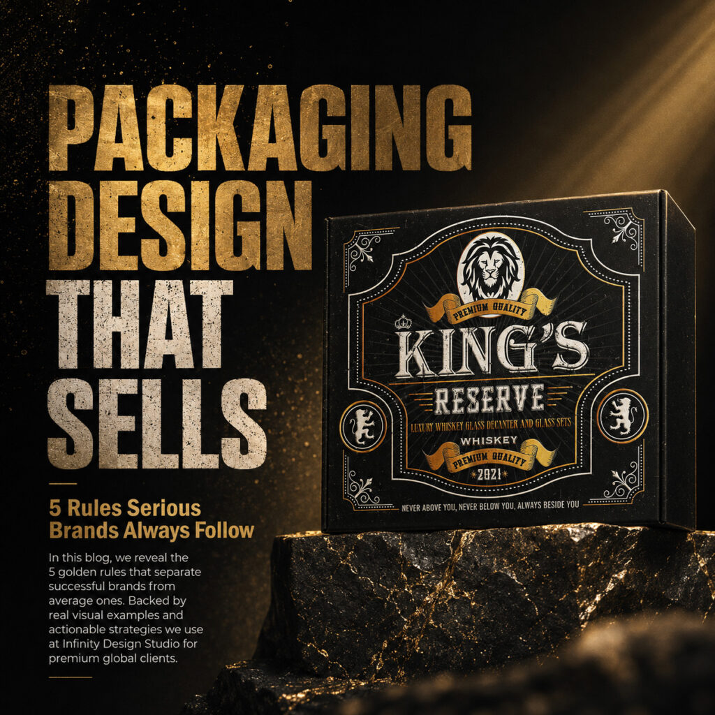 Packaging Design That Sells Journal cover featuring the black-and-gold King’s Reserve packaging in a dramatic premium editorial composition.