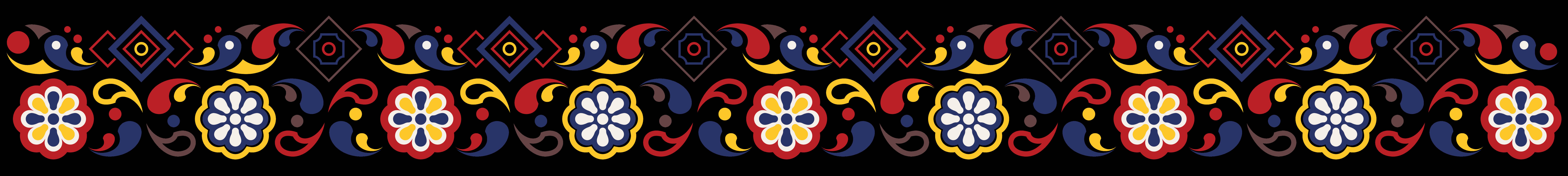 Korean-inspired floral ornament with red, blue, yellow, white, and dark geometric motifs used as an editorial divider in the KORYO case study.