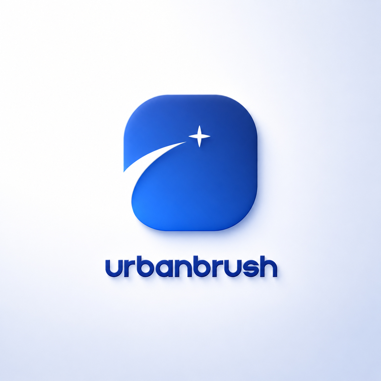 Blue Urbanbrush logo with a rounded square shooting-star symbol and matching lowercase wordmark presented on a light background.
