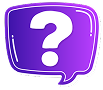 Purple speech bubble with a white question mark representing helpful information and frequently asked questions.