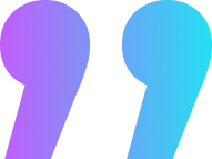 Gradient quotation mark icon in purple and turquoise.