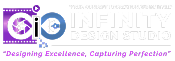 Infinity Design Studio corporate logo featuring the infinity symbol, studio wordmark, and the tagline Designing Excellence, Capturing Perfection.