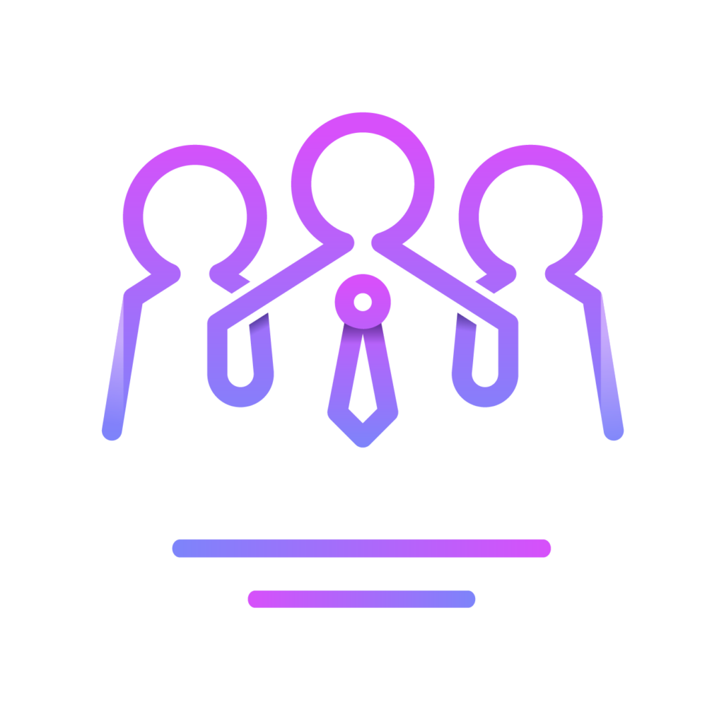 Gradient line icon representing three professional team members working together.
